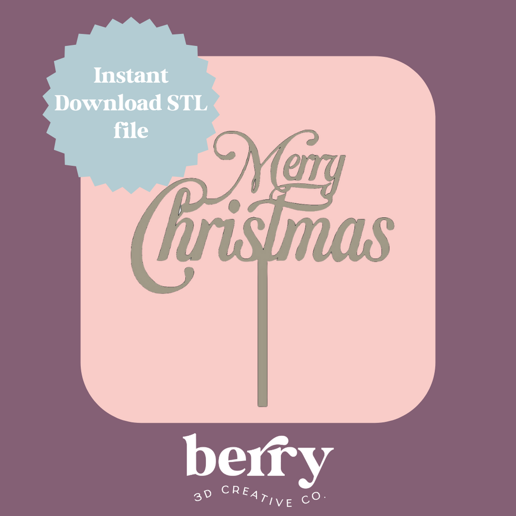 Merry Christmas Cake Topper STL FILE