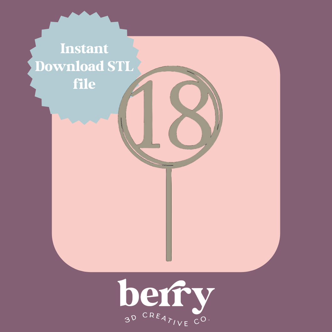 18 (number) Cake Topper STL FILE