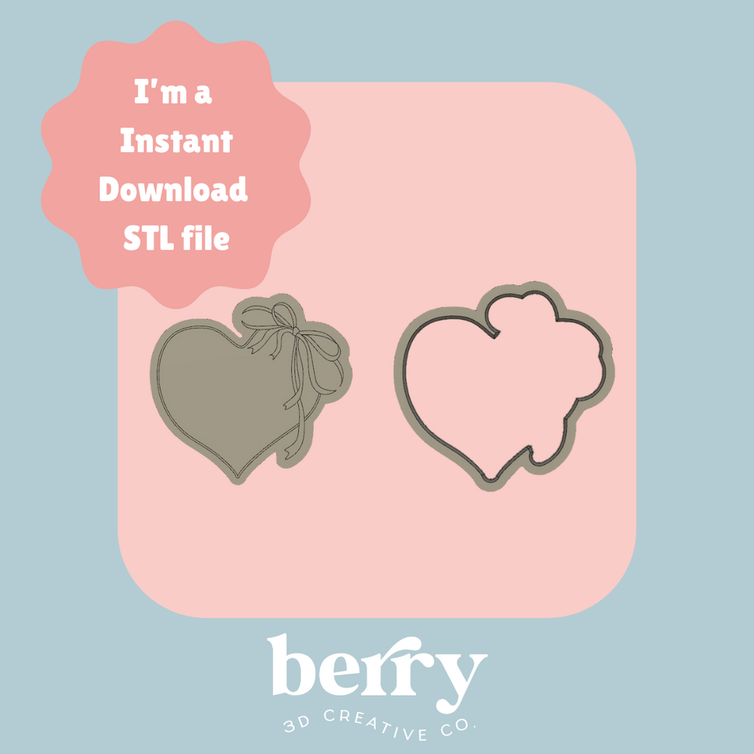 Dainty Heart with bow details Stamp and cutter STL file