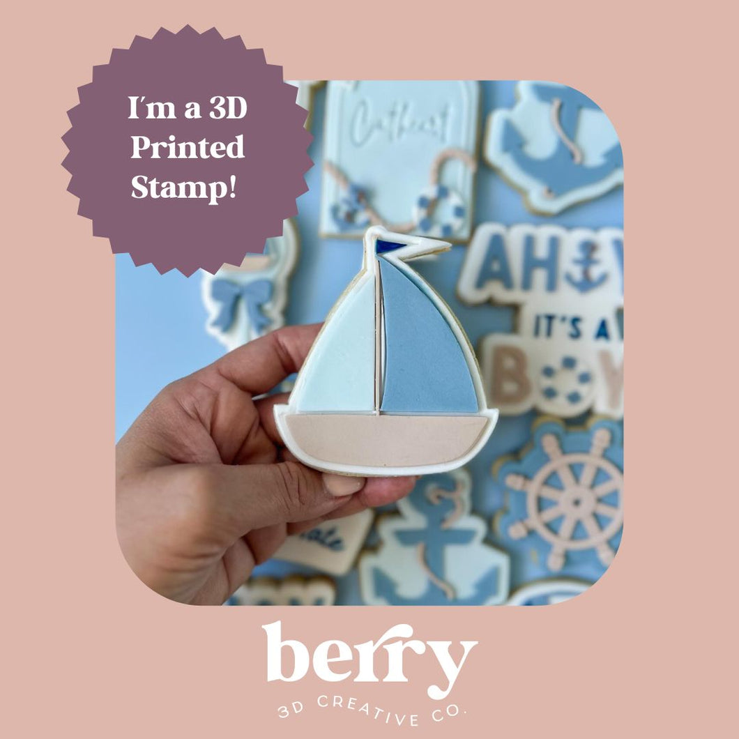 Sail Boat- Ahoy it's a boy Collection Stamp and matching cutter