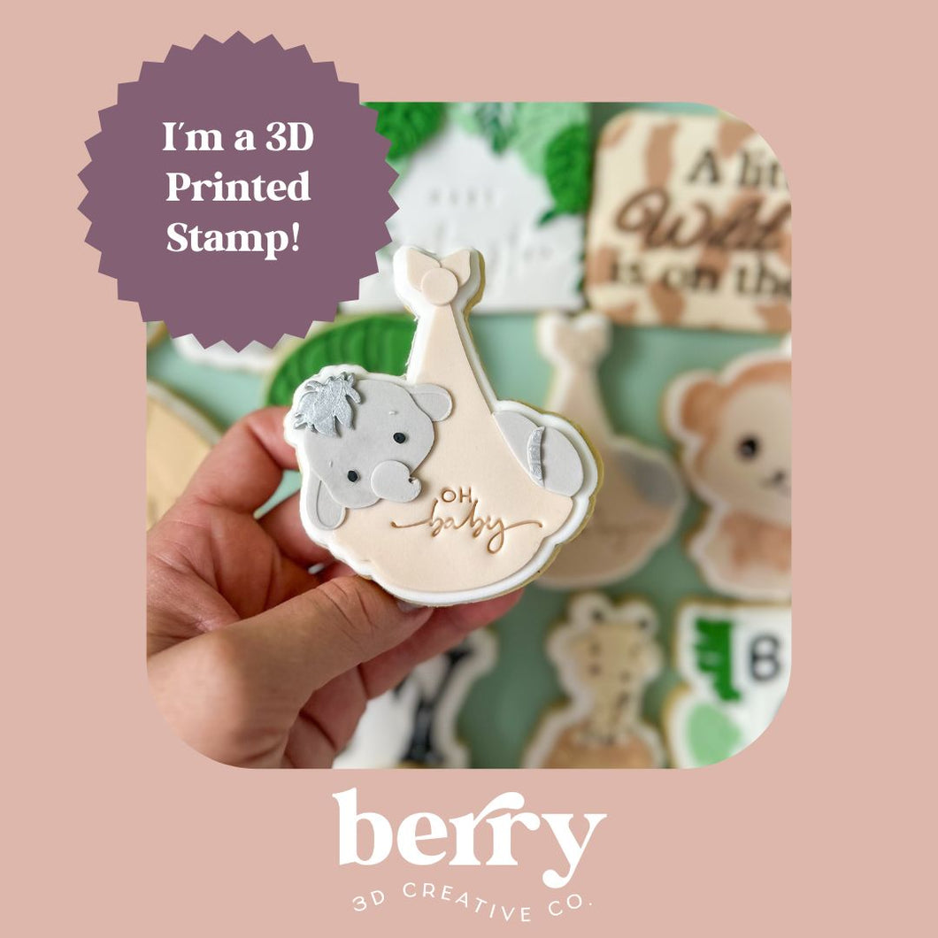 Baby Elephant in Stork Sling- Welcome to the Jungle Baby Collection Stamp and matching cutter