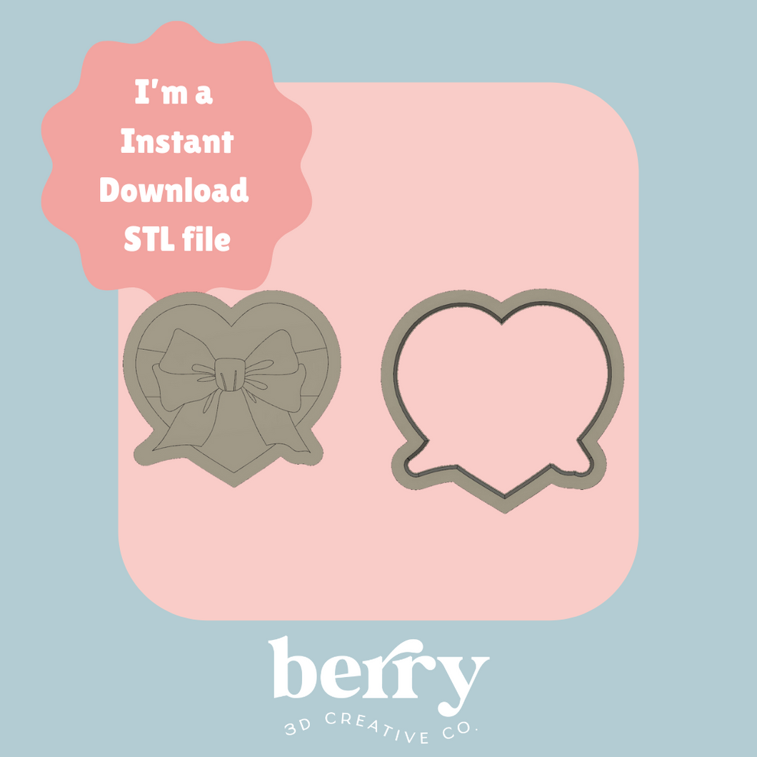 Heart with oversized Bow Stamp and cutter STL file