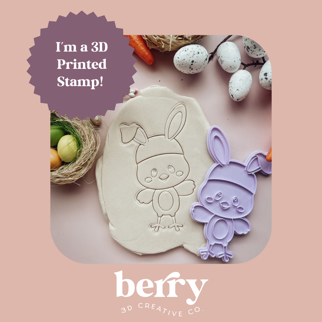 Chick with bunny ears Embosser Stamp with matching Cookie Cutter