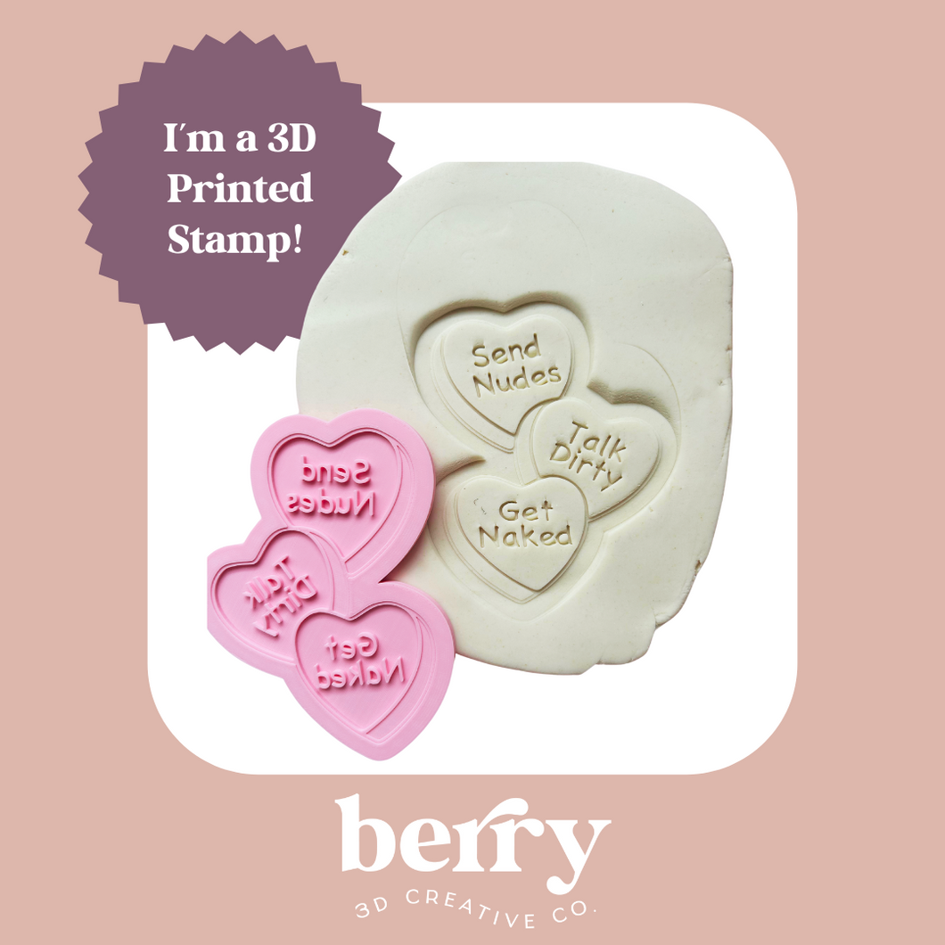 Send Nudes, Talk Dirty, Get Naked Heart Trio Stamp and matching cutter