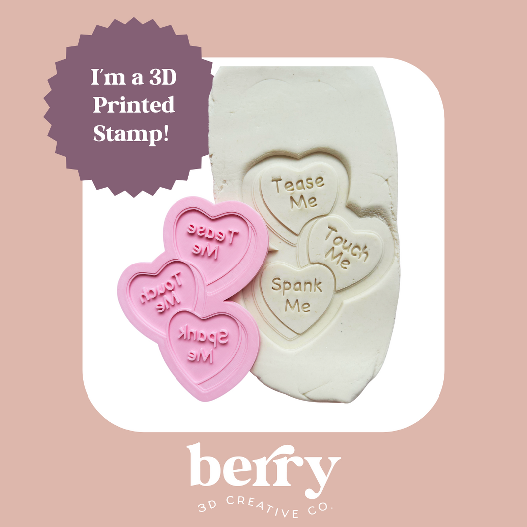 Tease me, Touch me, Spank me, Heart Trio Stamp and matching cutter