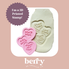 Load image into Gallery viewer, Stupid Cupid, Love Stinks, Thank you next! Heart Trio Stamp and matching cutter
