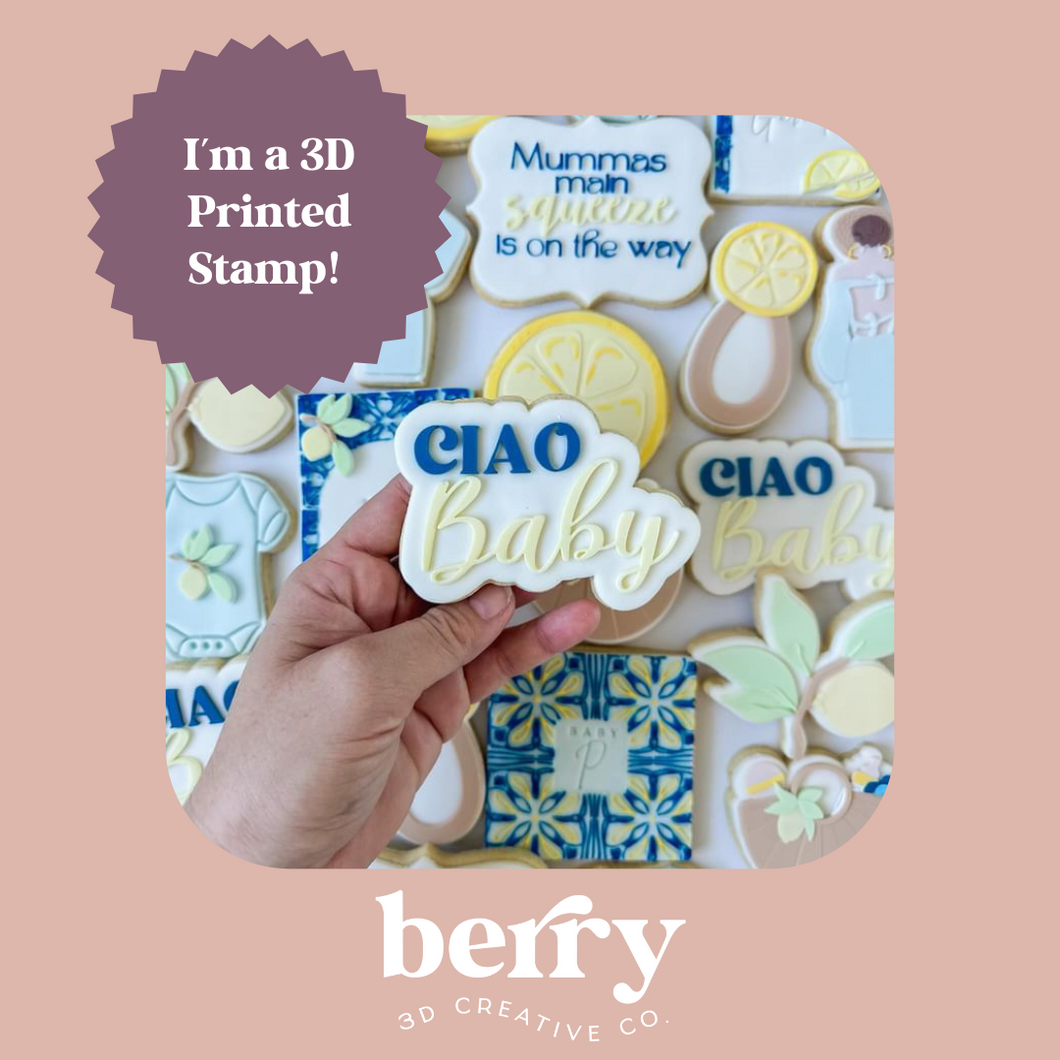 Ciao Baby debosser stamp and matching cutter