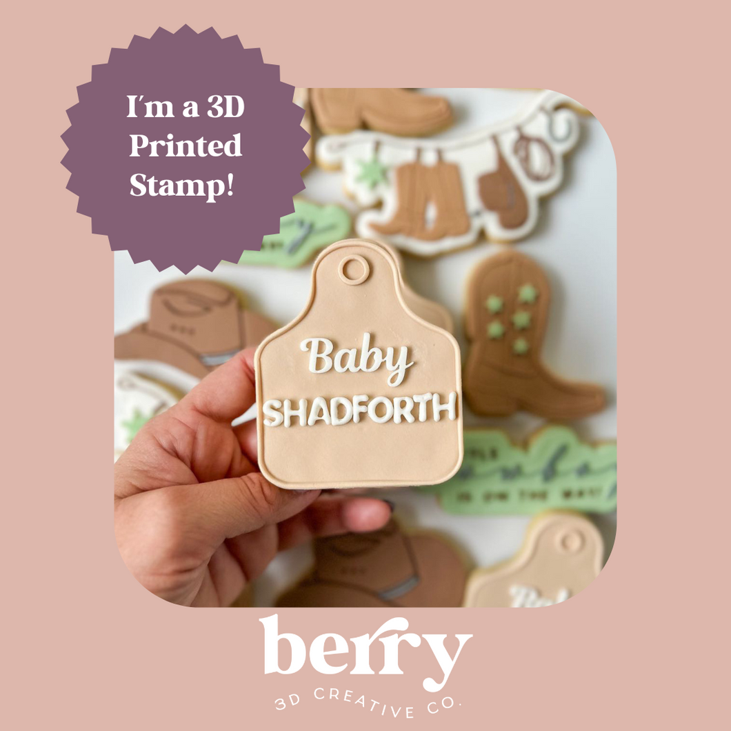 Cattle Tag with Baby wording Debosser Stamp and matching cutter