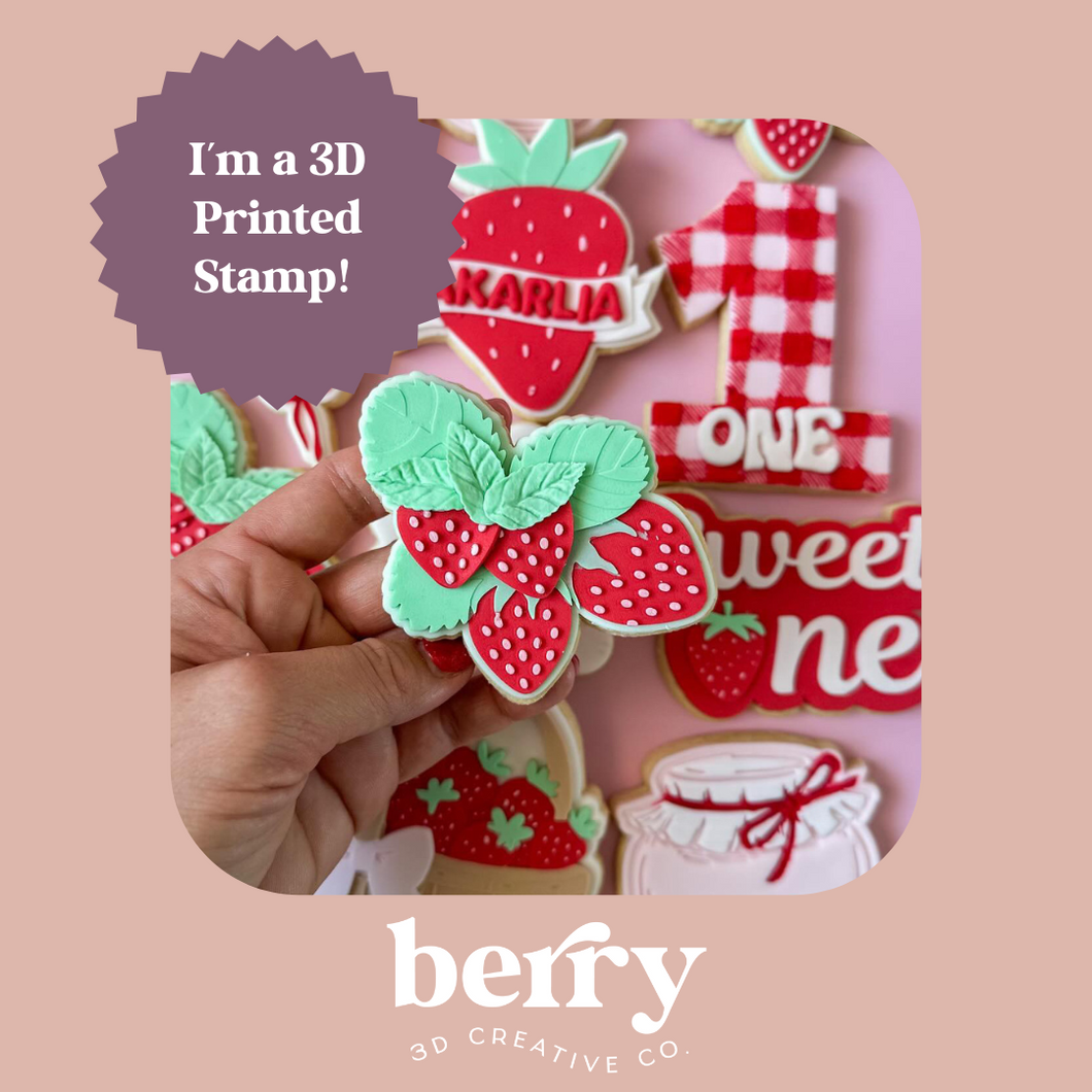 Strawberry and vine with flowers Stamp and matching cutter