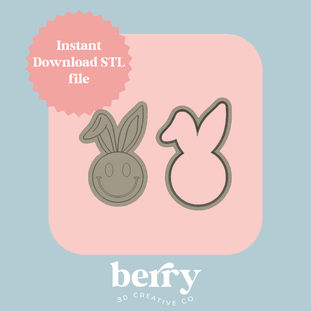 Bunny Happy Face Cookie Cutter and Stamp stl file