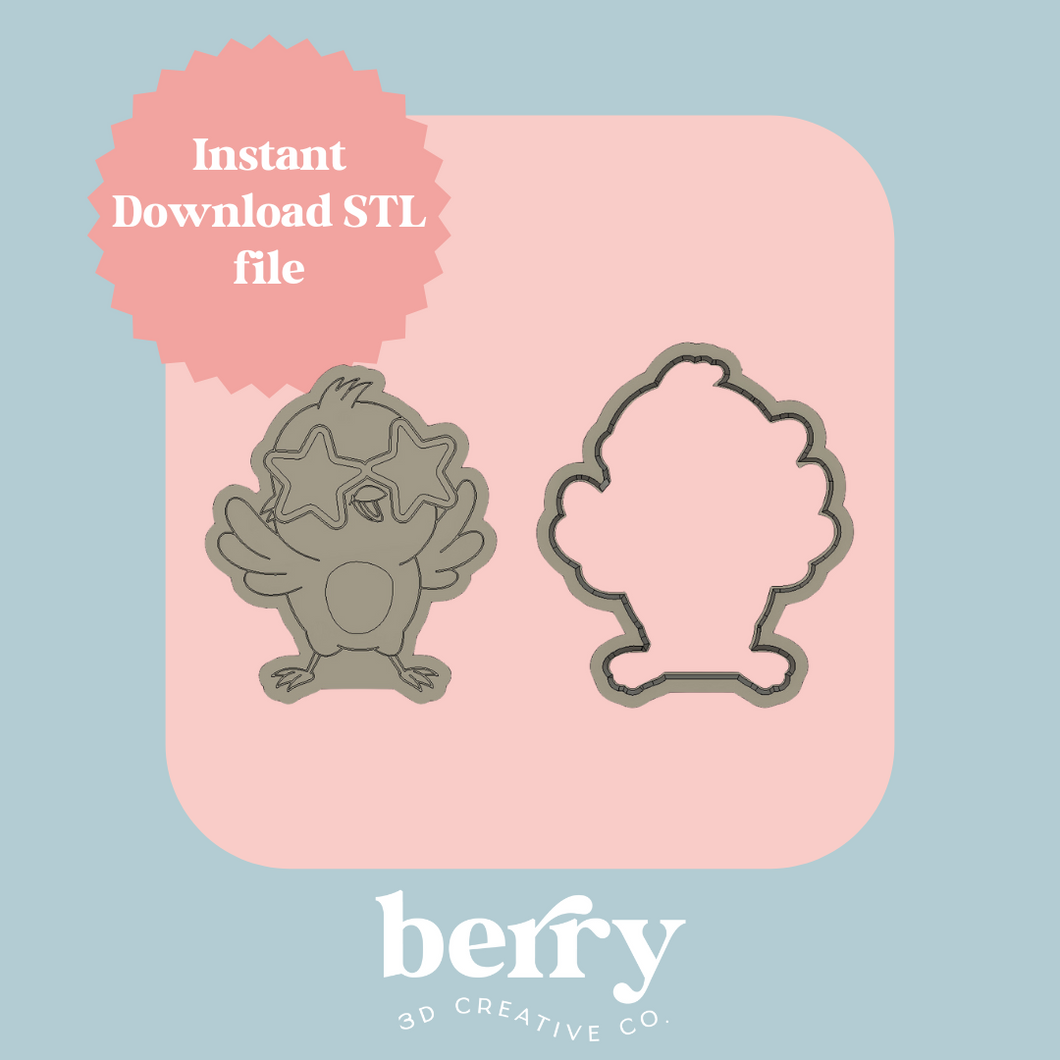 Groovy Chicken Cookie Cutter and Stamp stl file