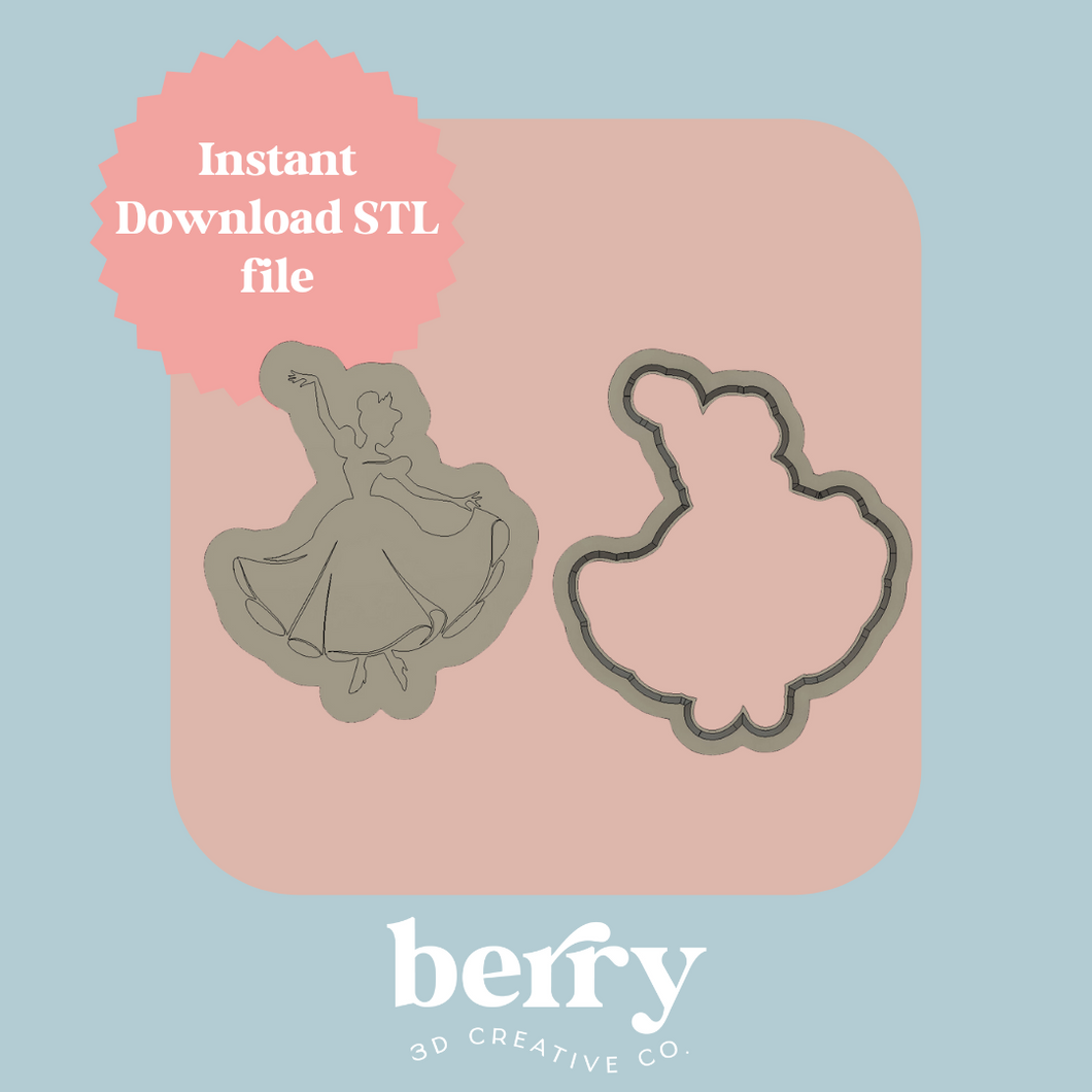 Silhouette Princess Cookie Cutter and Stamp STL file