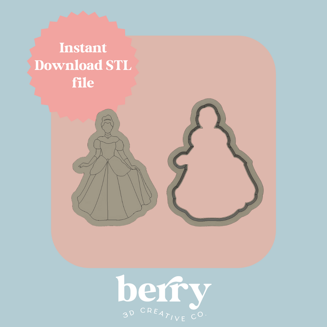 Princess Cookie Cutter and Stamp STL file