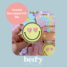 Load image into Gallery viewer, Heart Eyes Smiley Face Cookie Cutter and Stamp stl file
