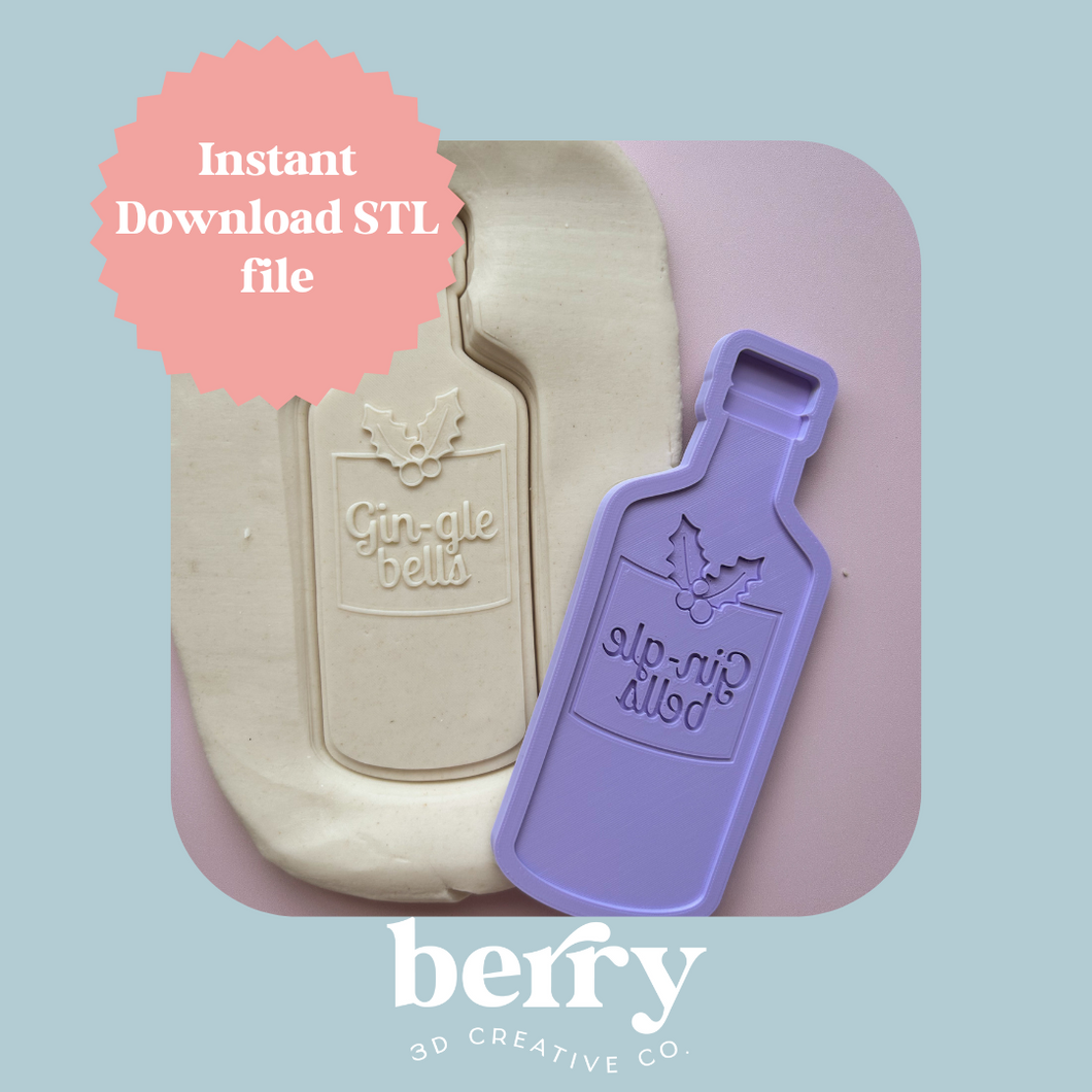 Gin-gle Bottle Cookie Cutter and Stamp stl file