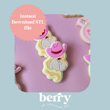 Load image into Gallery viewer, Cowgirl Cookie Cutter and Stamp stl file
