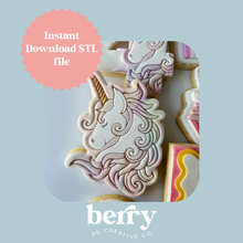 Load image into Gallery viewer, Unicorn head Cookie Cutter and Stamp stl file
