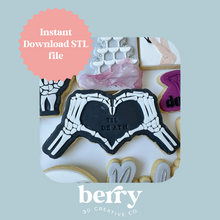 Load image into Gallery viewer, Skeleton Heart Hands Cookie Cutter and Stamp stl file
