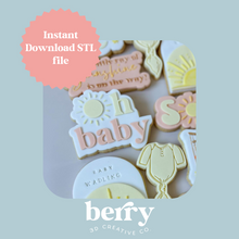 Load image into Gallery viewer, Oh Baby with sun Cookie Cutter and Stamp stl file
