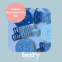 Load image into Gallery viewer, Happy Birthday Cookie Cutter and Stamp stl file
