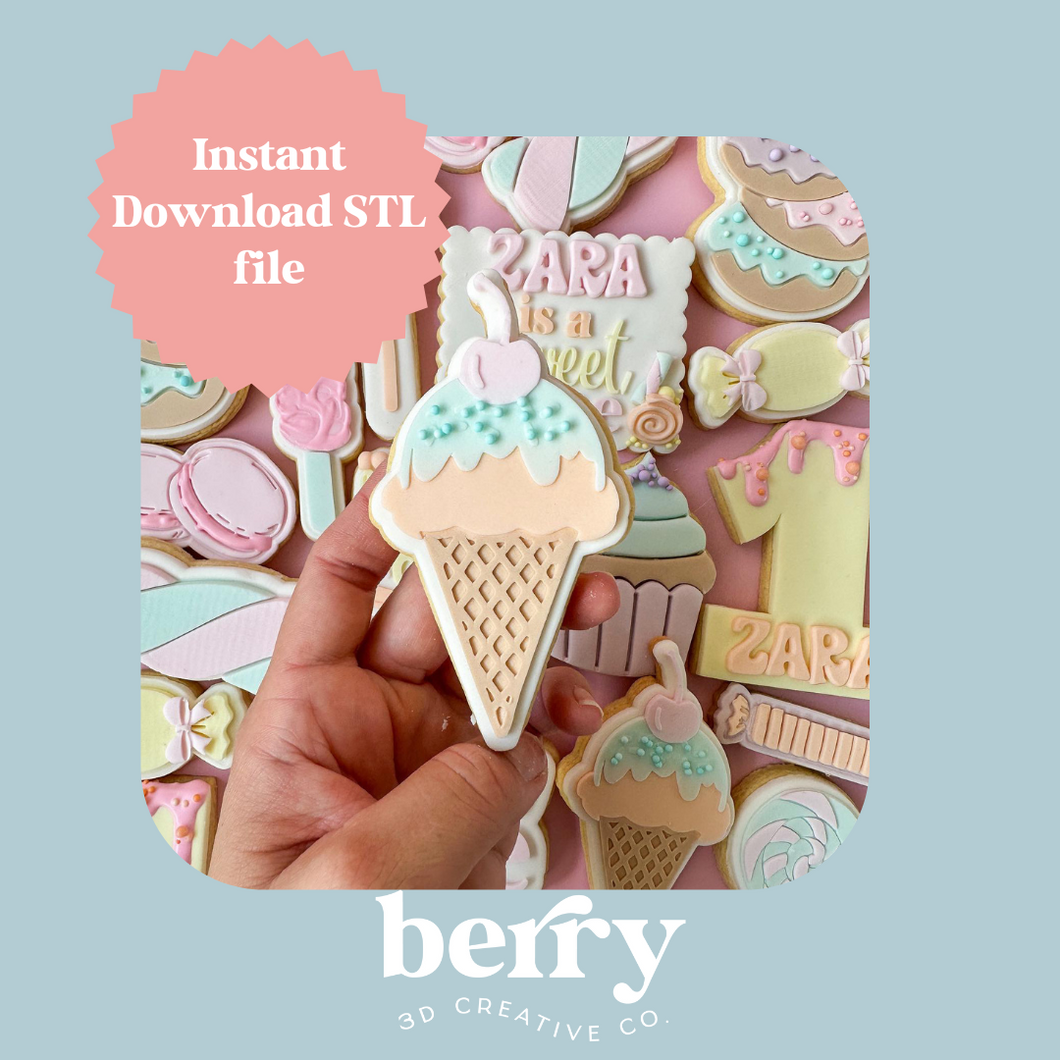 Ice Cream Cone Cookie Cutter and Stamp stl file