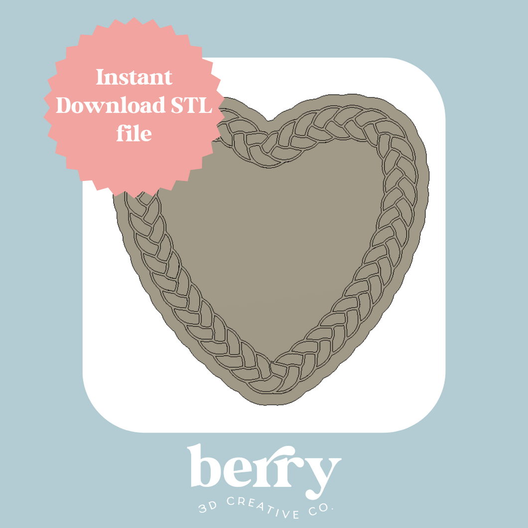 Braided outline heart Cookie Cutter and Stamp stl file