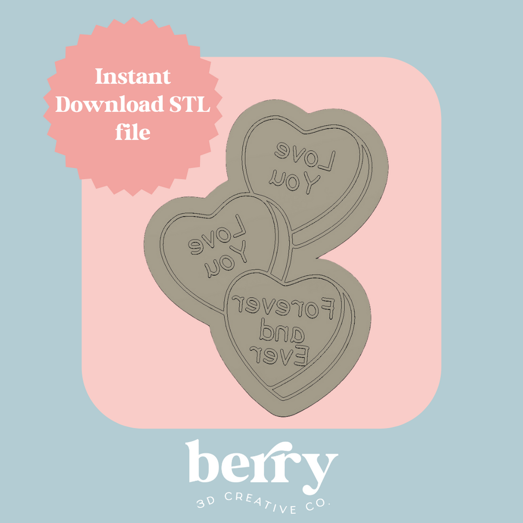 Love you, Love you, Forever and ever trio heart stack Cookie Cutter and Stamp stl file