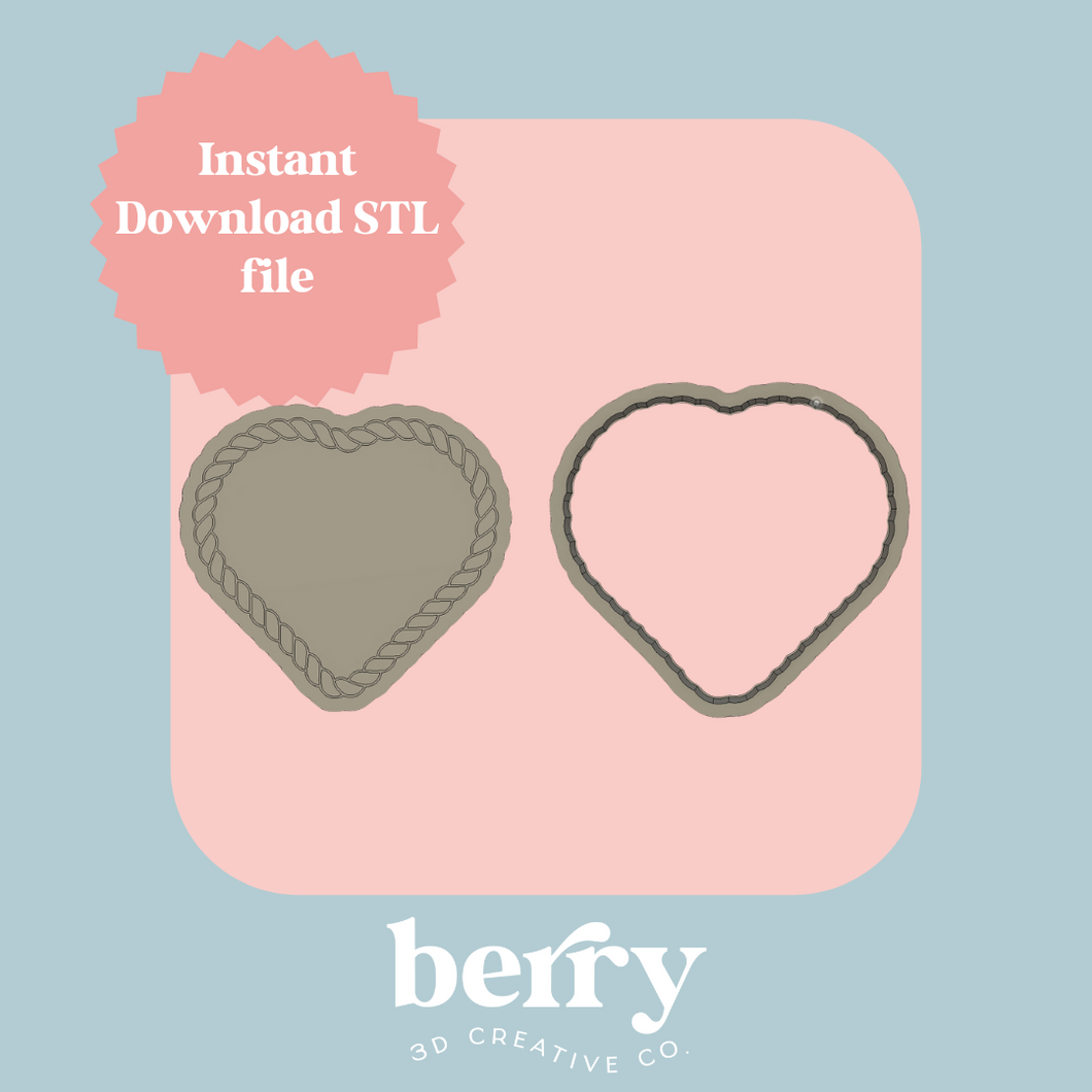 Twisted Edge Heart Cookie Cutter and Stamp stl file