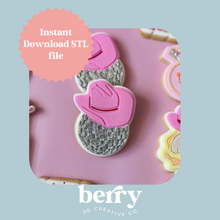 Load image into Gallery viewer, Disco Ball with cowboy hat Cookie Cutter and Stamp stl file
