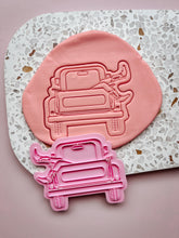 Load image into Gallery viewer, Pick Up Truck with cowgirl legs and boots Embosser with matching cookie cutter
